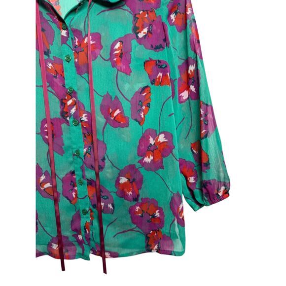 Modcloth Sheer Floral Button Up Blouse SZ XS - Picture 6 of 11